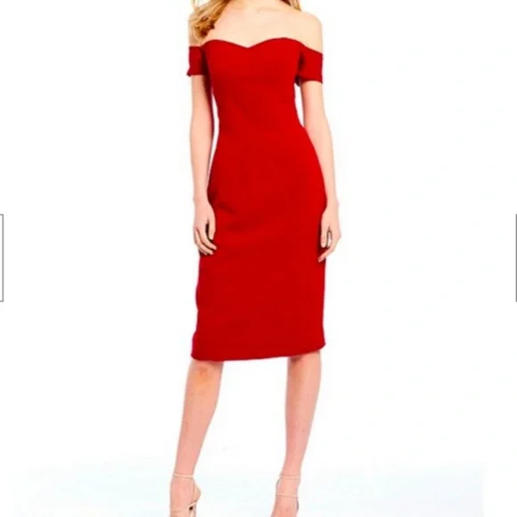 DRESS THE POPULATION Off Shoulder Cocktail Dress Red Size M - Picture 13 of 13